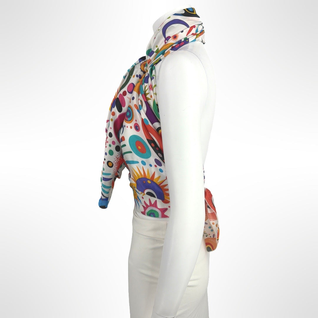 PixieOrbit Celestial Bloom Silk Charmeuse Scarf | 50" x 50" Luxury Designer Square Scarf | Wearable Art | Versatile Wrap, Shawl, Top